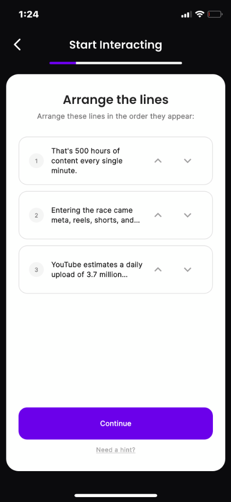 AltVerse interaction screen showing a collectible discovery challenge