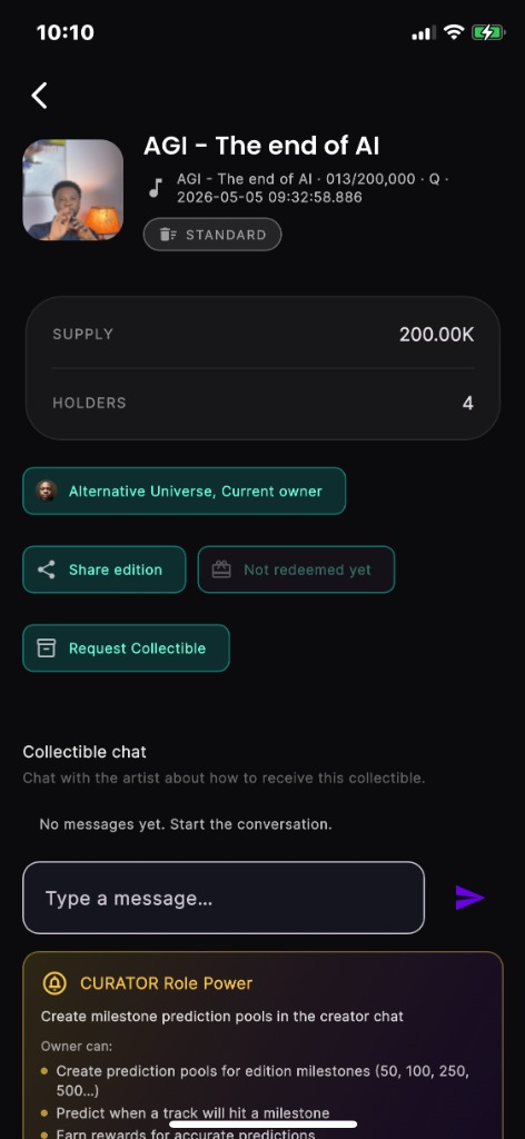 AltVerse edition detail screen showing an unlocked collectible
