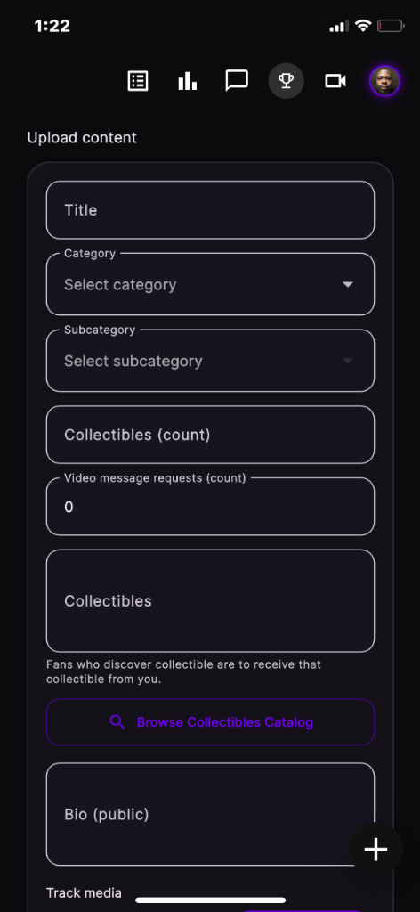 AltVerse creator upload screen